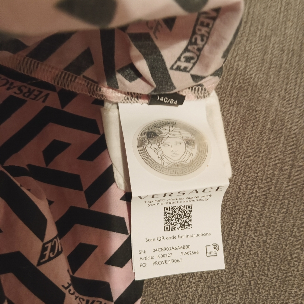 VERSACE KIDS Medusa Tag La Greca dress White/Pink - Picture 2 of 3